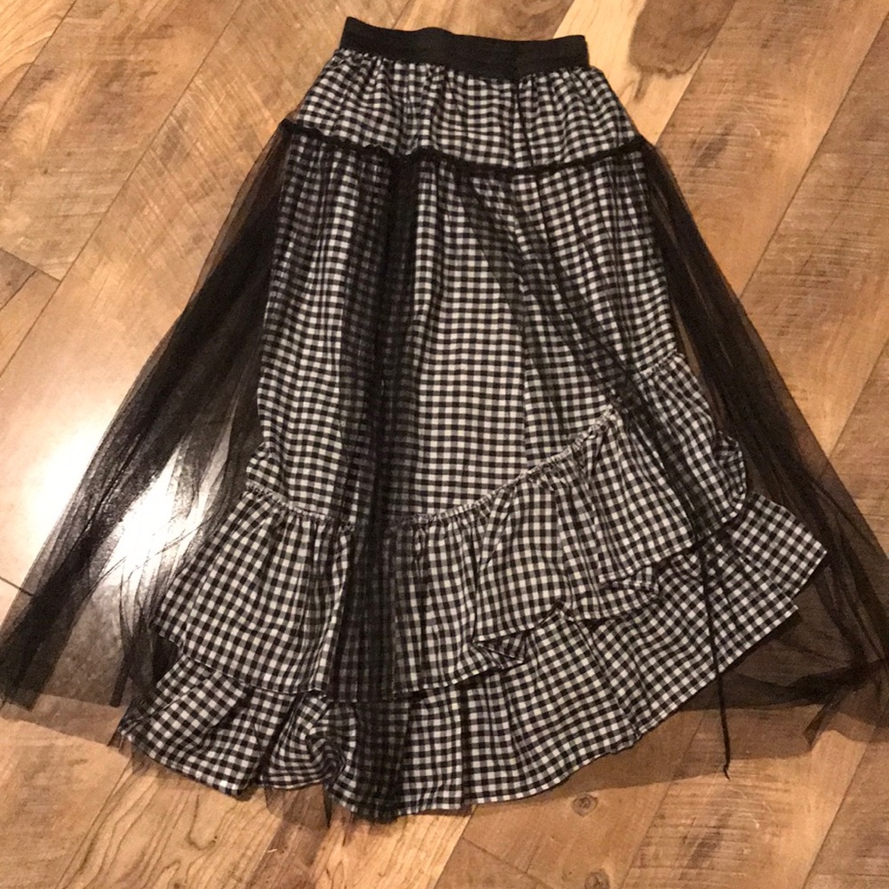 Tulle overlay plaid skirt